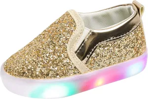 Toddler Girl's Light Up Sequins Slip On Loafers Baby Glitter Shoes Flashing LED Casual Princess Party Shoes Flat Sneakers (Toddler/Little Kid)