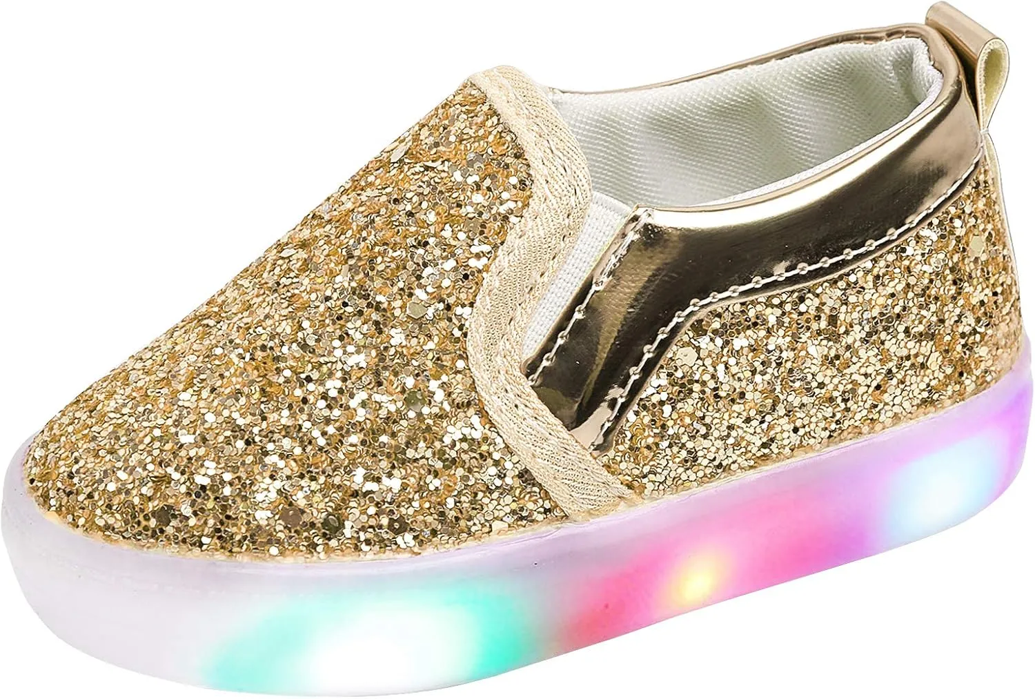Toddler Girl's Light Up Sequins Slip On Loafers Baby Glitter Shoes Flashing LED Casual Princess Party Shoes Flat Sneakers (Toddler/Little Kid)
