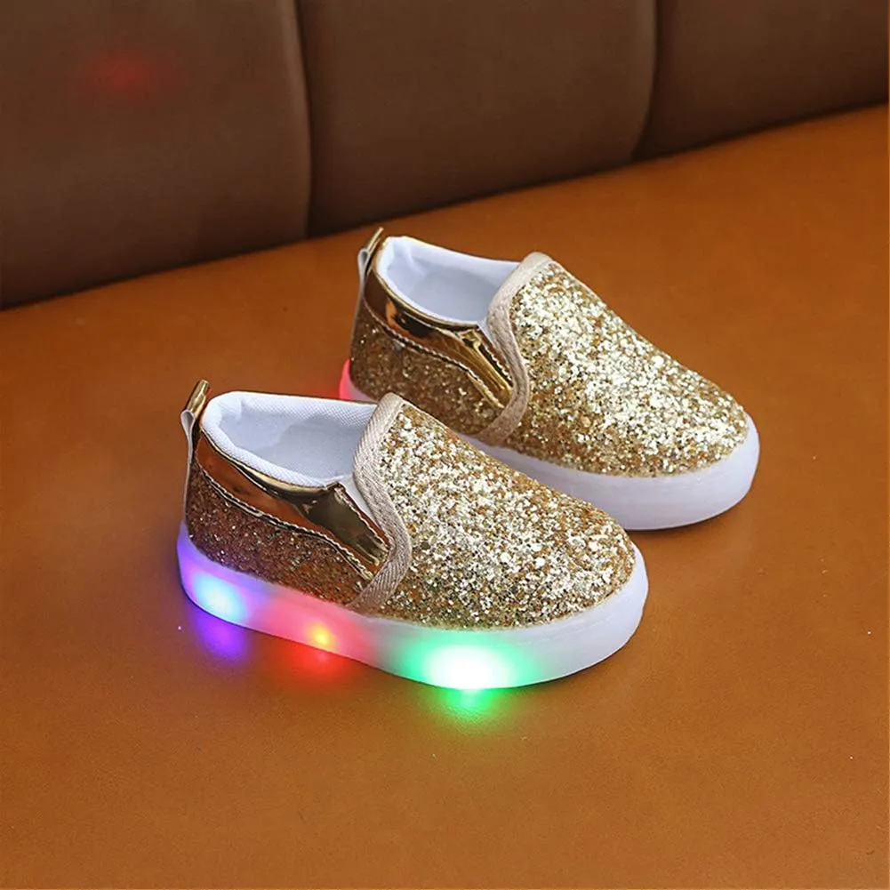 Toddler Girl's Light Up Sequins Slip On Loafers Baby Glitter Shoes Flashing LED Casual Princess Party Shoes Flat Sneakers (Toddler/Little Kid)