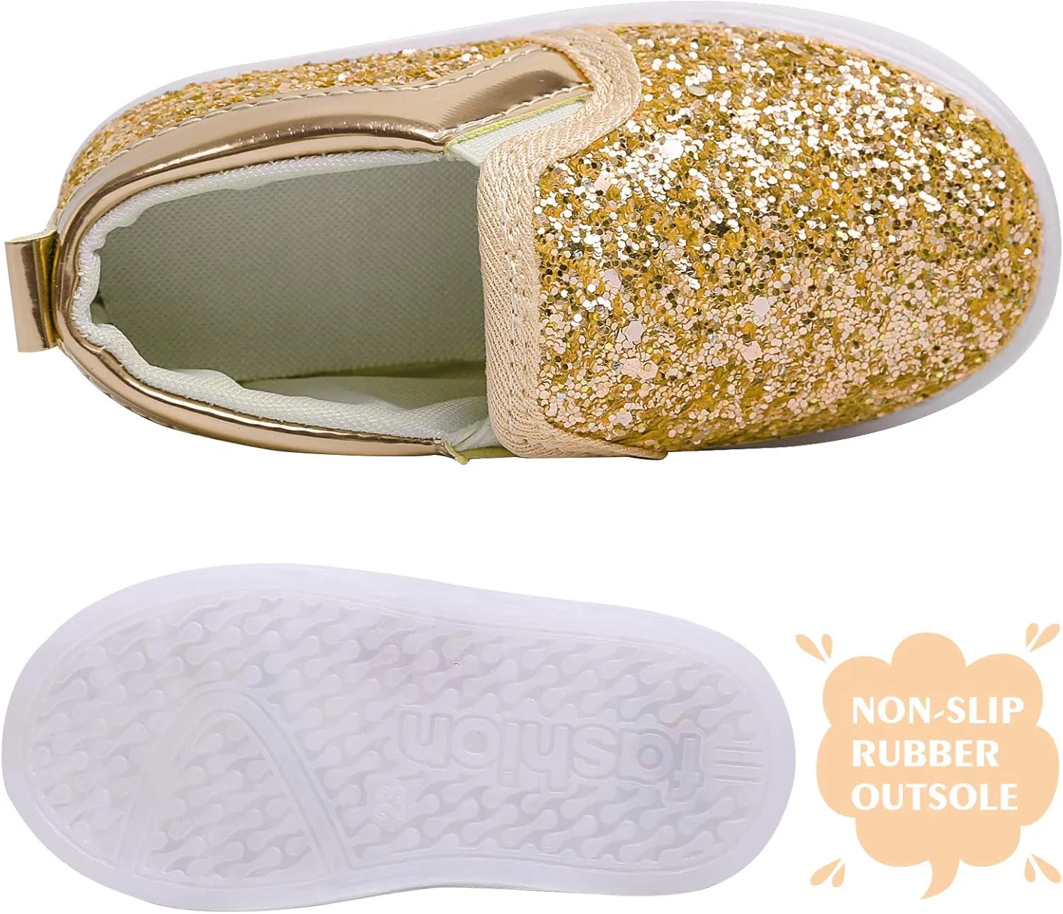 Toddler Girl's Light Up Sequins Slip On Loafers Baby Glitter Shoes Flashing LED Casual Princess Party Shoes Flat Sneakers (Toddler/Little Kid)