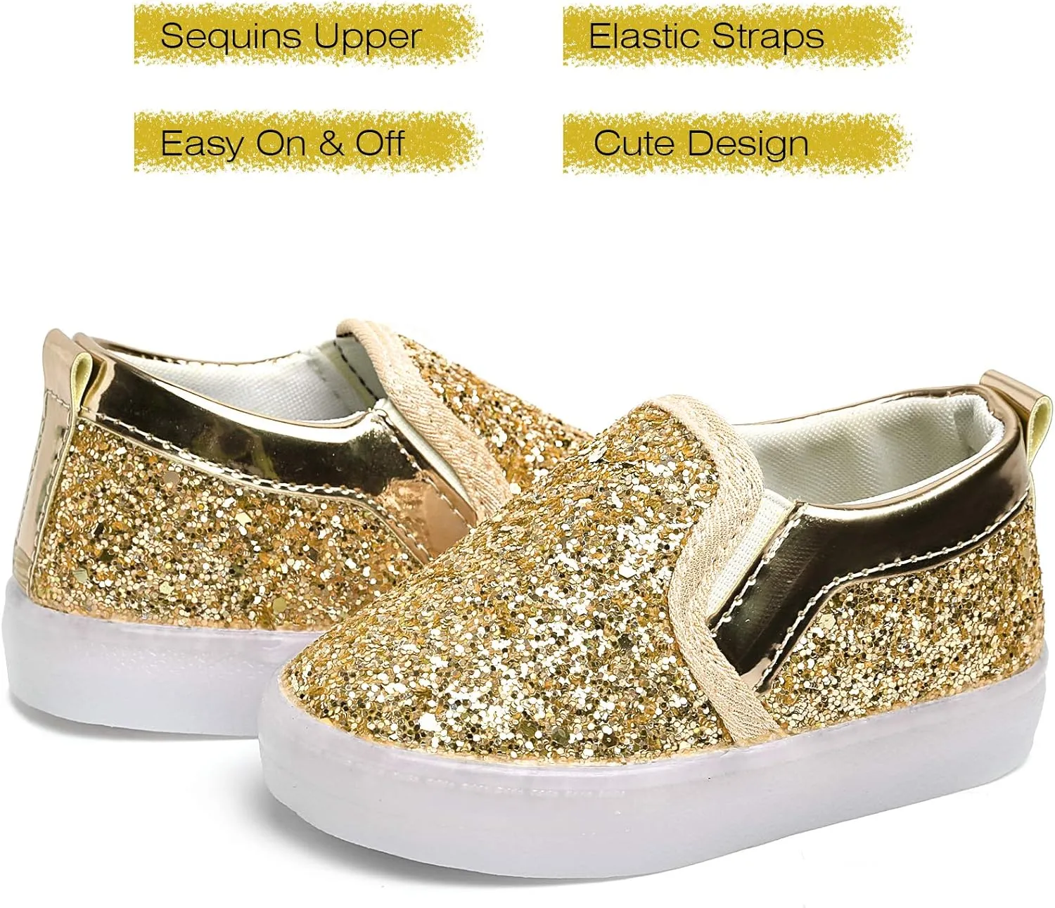 Toddler Girl's Light Up Sequins Slip On Loafers Baby Glitter Shoes Flashing LED Casual Princess Party Shoes Flat Sneakers (Toddler/Little Kid)