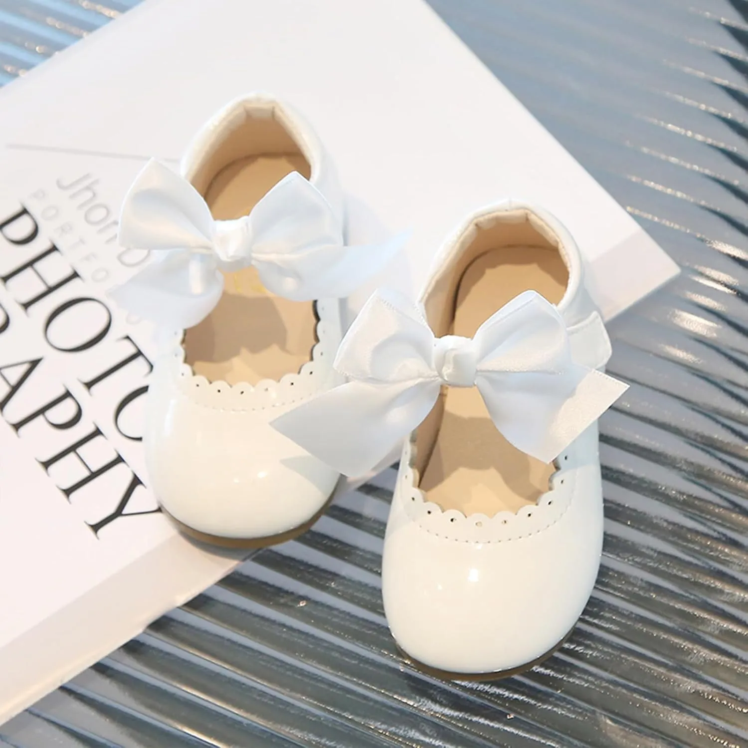 Toddler Girls Mary Jane Dress Shoes Little Kids Ballet Flats Bowkont Flower Wedding Party School Princess Shoes