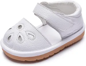 Toddler Girls Squeaky Shoes Flower Punch Baby Mary Jane Flats Sandals (Removable Squeakers)