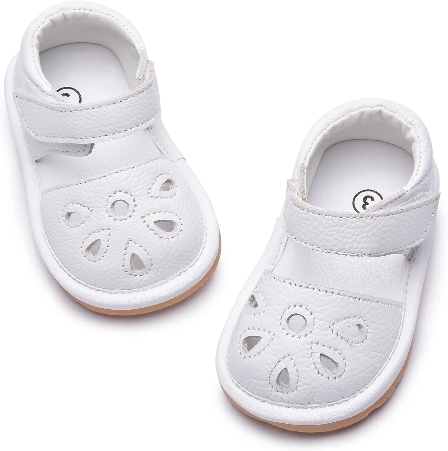 Toddler Girls Squeaky Shoes Flower Punch Baby Mary Jane Flats Sandals (Removable Squeakers)