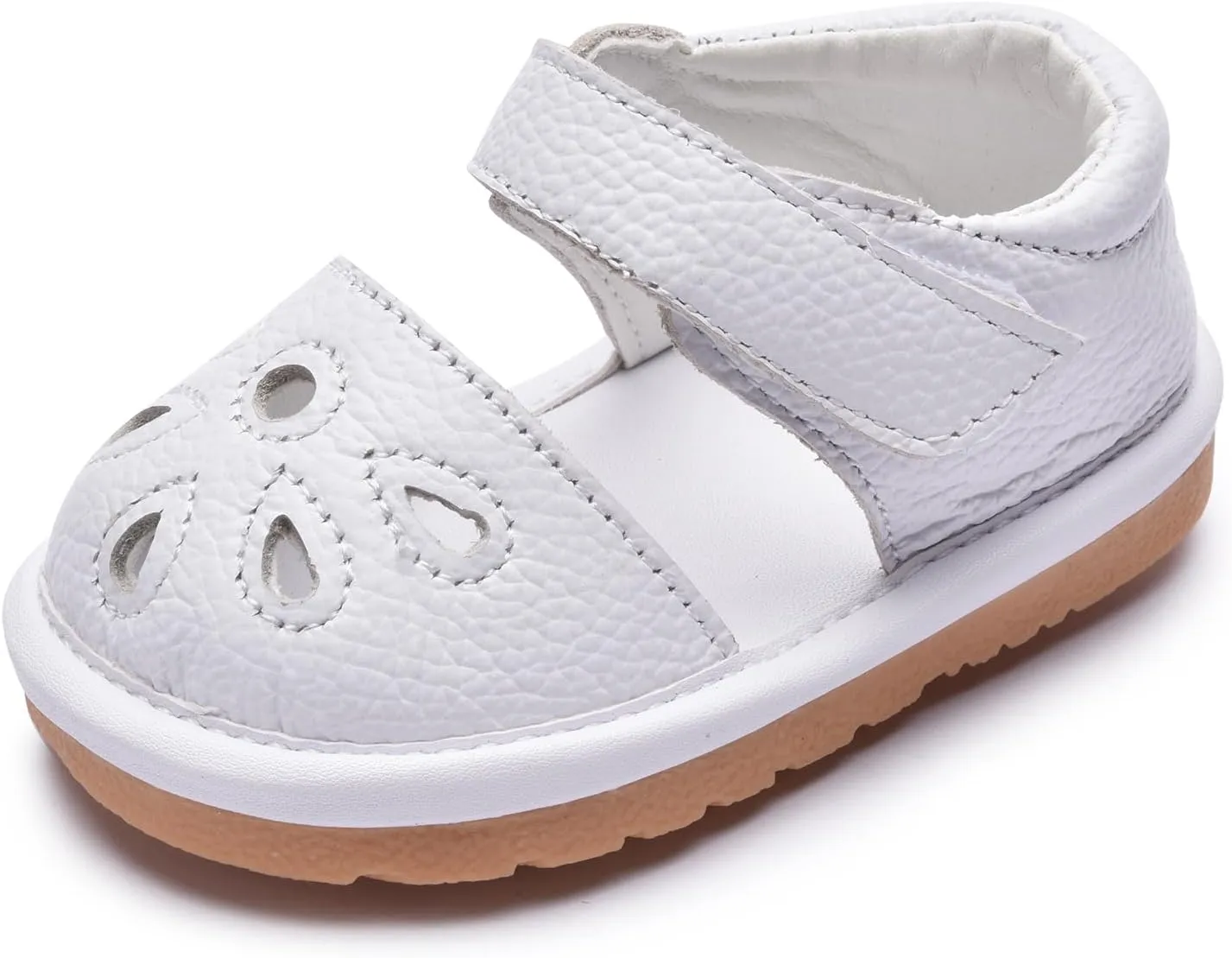 Toddler Girls Squeaky Shoes Flower Punch Baby Mary Jane Flats Sandals (Removable Squeakers)