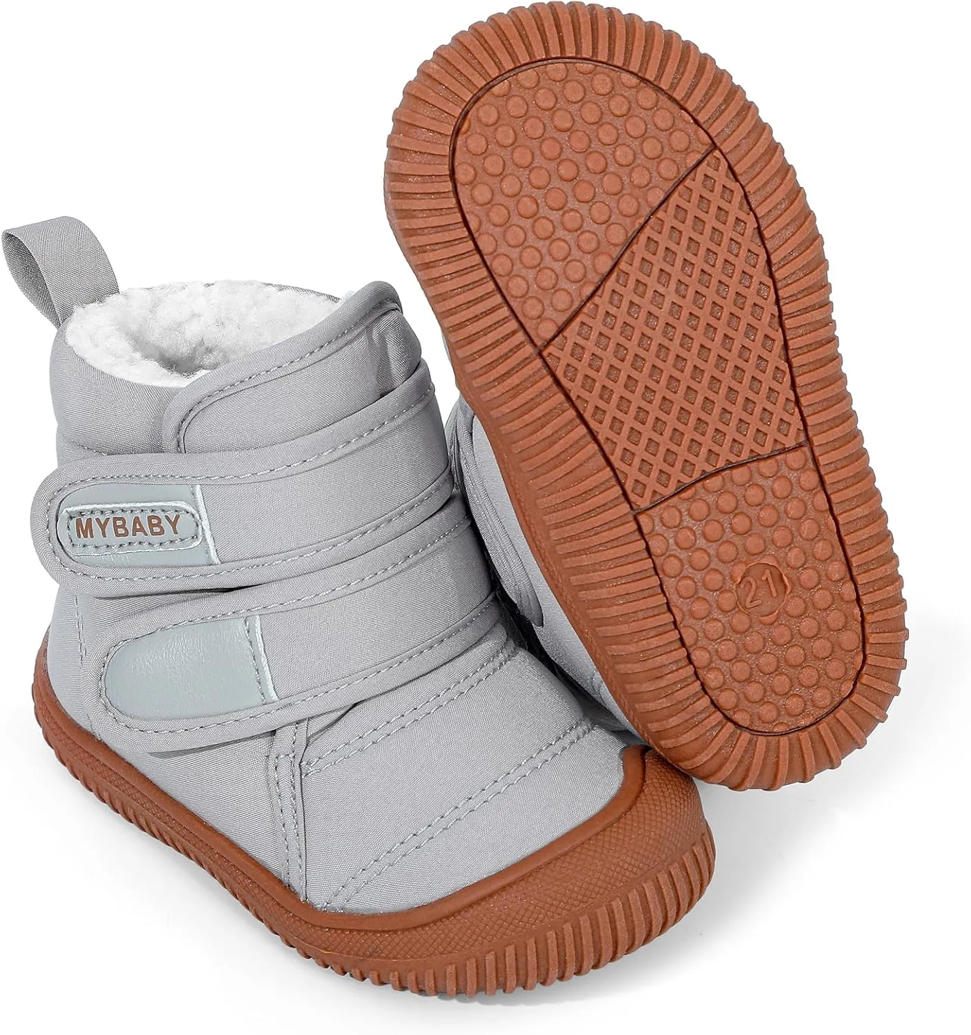 Toddler Snow Boots Double Strap Winter Warm Shoes Baby Faux Fur Lining Soft Fleece Booties with Non-Slip Sole