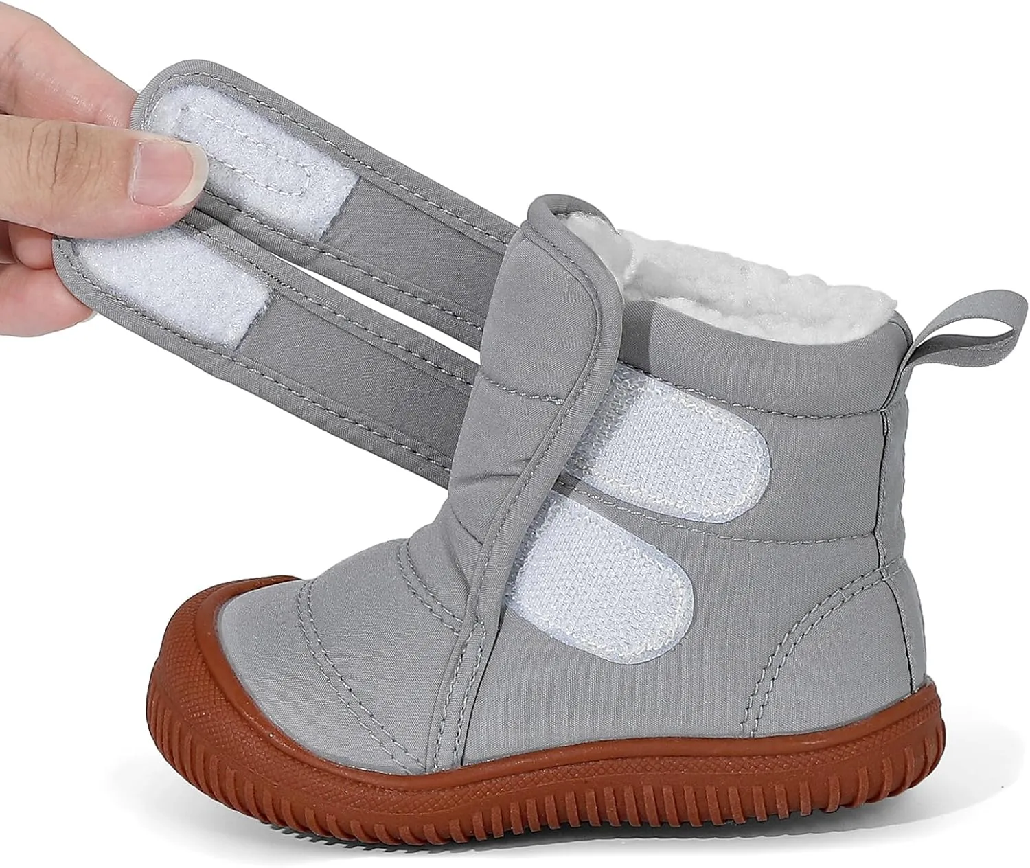 Toddler Snow Boots Double Strap Winter Warm Shoes Baby Faux Fur Lining Soft Fleece Booties with Non-Slip Sole