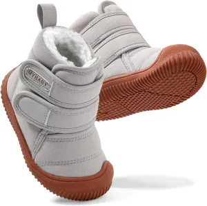 Toddler Snow Boots Double Strap Winter Warm Shoes Baby Faux Fur Lining Soft Fleece Booties with Non-Slip Sole