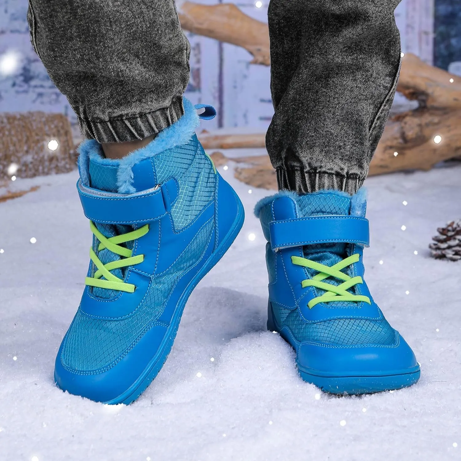 Toddler/Little/Big Kids Barefoot Shoes Girls Boys Winter Wide Toe Box Fur Lined Warm Anti-Slip Minimalist High Top Snow Boots