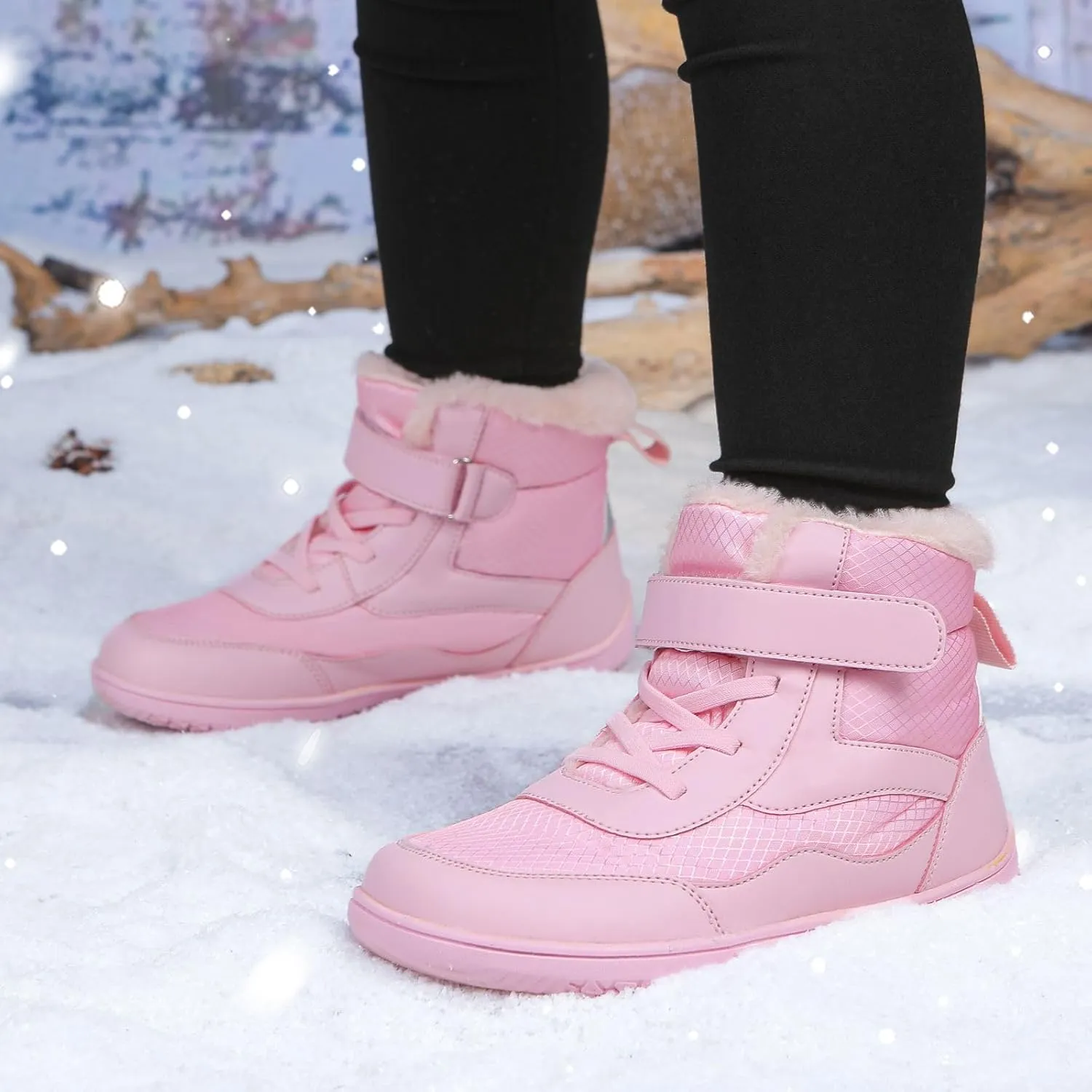 Toddler/Little/Big Kids Barefoot Shoes Girls Boys Winter Wide Toe Box Fur Lined Warm Anti-Slip Minimalist High Top Snow Boots