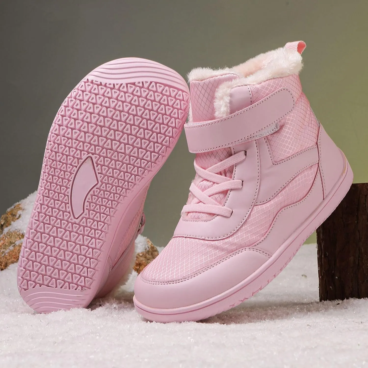 Toddler/Little/Big Kids Barefoot Shoes Girls Boys Winter Wide Toe Box Fur Lined Warm Anti-Slip Minimalist High Top Snow Boots
