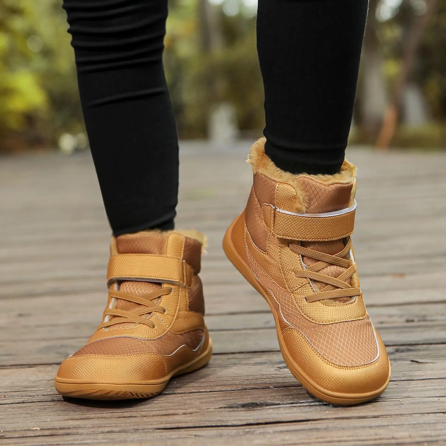 Toddler/Little/Big Kids Barefoot Shoes Girls Boys Winter Wide Toe Box Fur Lined Warm Anti-Slip Minimalist High Top Snow Boots