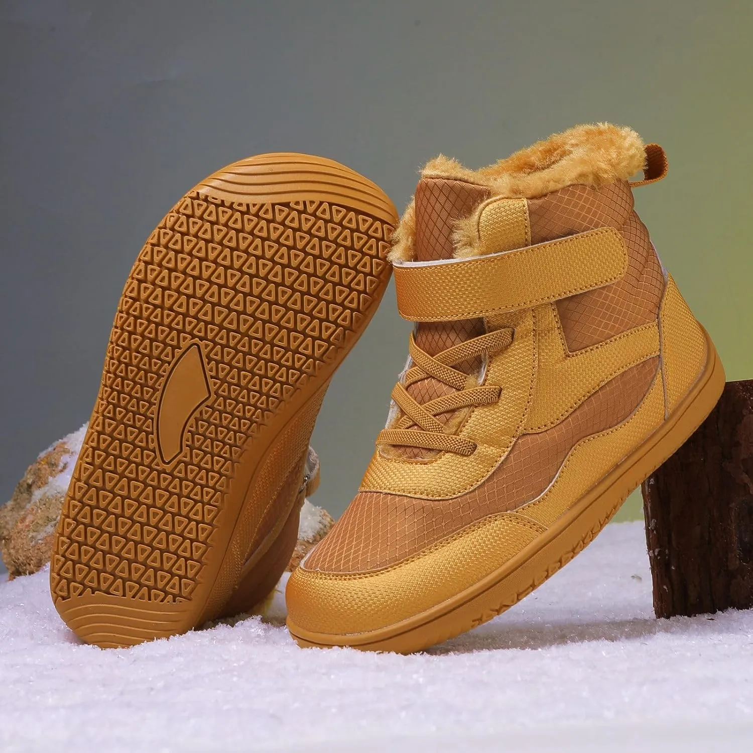 Toddler/Little/Big Kids Barefoot Shoes Girls Boys Winter Wide Toe Box Fur Lined Warm Anti-Slip Minimalist High Top Snow Boots