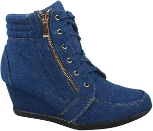 TZ 56 Womens High Top Sneakers Fashion Classic Lace Up Comfortable Wedge Walking Shoes