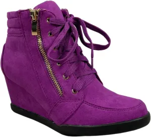 TZ 56 Womens High Top Sneakers Fashion Classic Lace Up Comfortable Wedge Walking Shoes