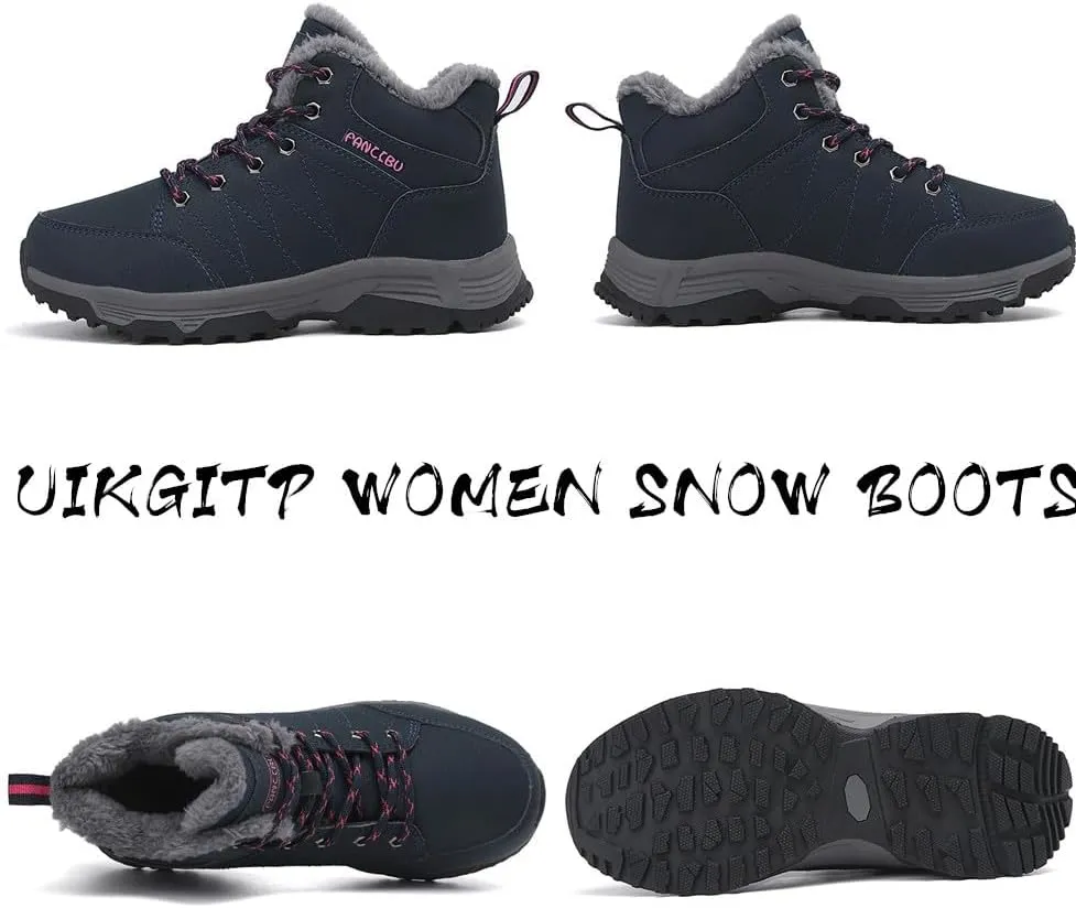 UIKGITP Womens Winter Sport Waterproof Boots Snow Boots Fur Lined Warm Ankle Boots Slip On Stylish Fuzzy Hiking Women Booties