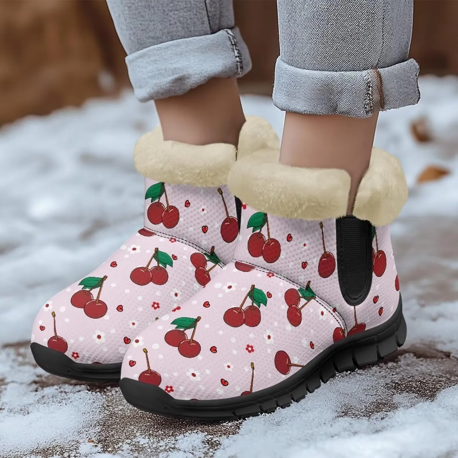 UNICEU Womens Winter Boots Lightweight Faux Fur Lined Booties Warm Snow Boots Flat Slip-on Shoes for Outdoor Walking
