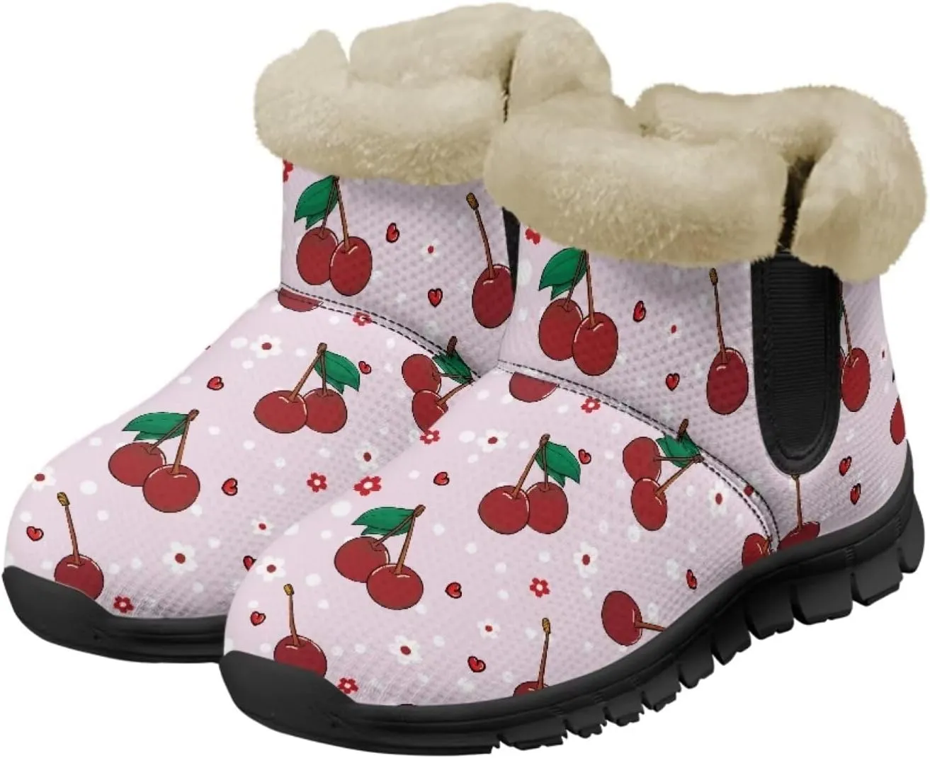 UNICEU Womens Winter Boots Lightweight Faux Fur Lined Booties Warm Snow Boots Flat Slip-on Shoes for Outdoor Walking