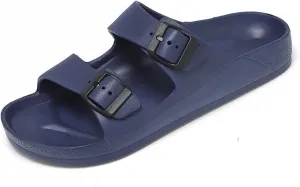 Unisex Men‘s and Women’s Lightweight Flat Sandals Waterproof Comfort Soft Slides Double Buckle Adjustable EVA Slip-on Flat Sandals