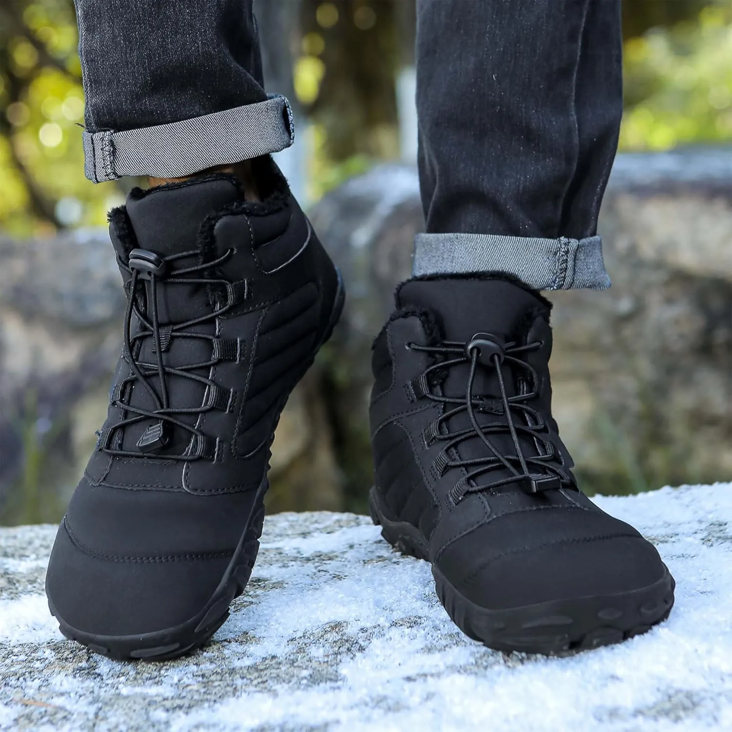 Unisex Winter Snow Sneakers - Solid Color, Slip-Resistant, Warm Fabric-Lined Mesh Upper, Rubber Sole, Cushioned Fabric Insole, Hiking and Walking Shoes for Men and Women