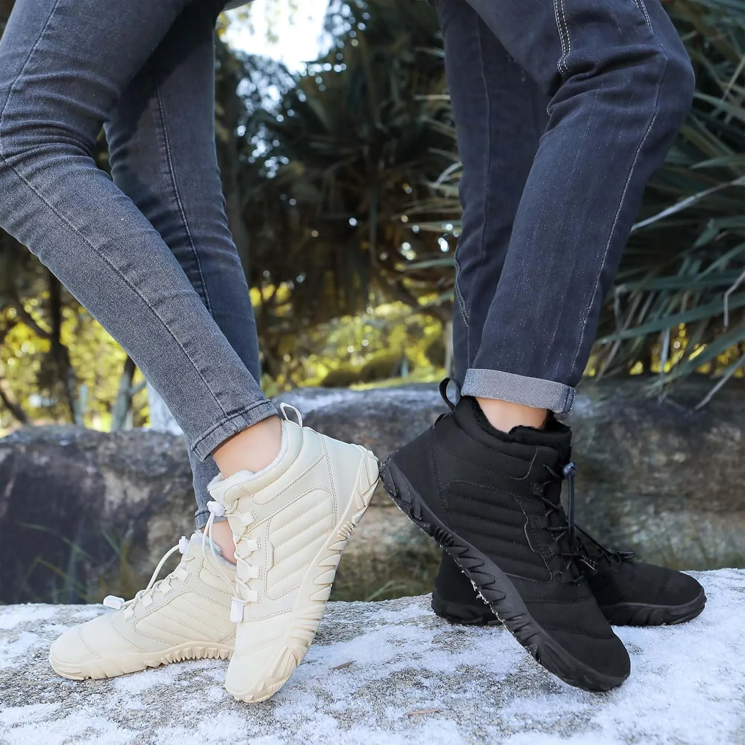 Unisex Winter Snow Sneakers - Solid Color, Slip-Resistant, Warm Fabric-Lined Mesh Upper, Rubber Sole, Cushioned Fabric Insole, Hiking and Walking Shoes for Men and Women