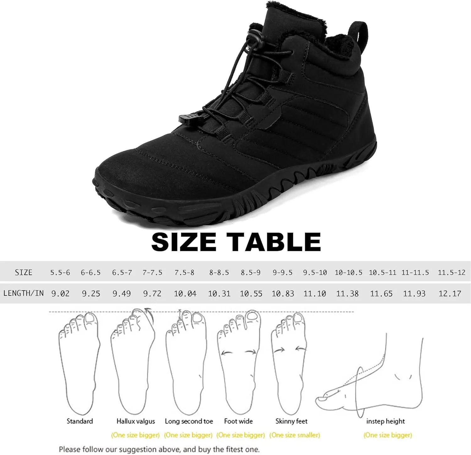Unisex Winter Snow Sneakers - Solid Color, Slip-Resistant, Warm Fabric-Lined Mesh Upper, Rubber Sole, Cushioned Fabric Insole, Hiking and Walking Shoes for Men and Women