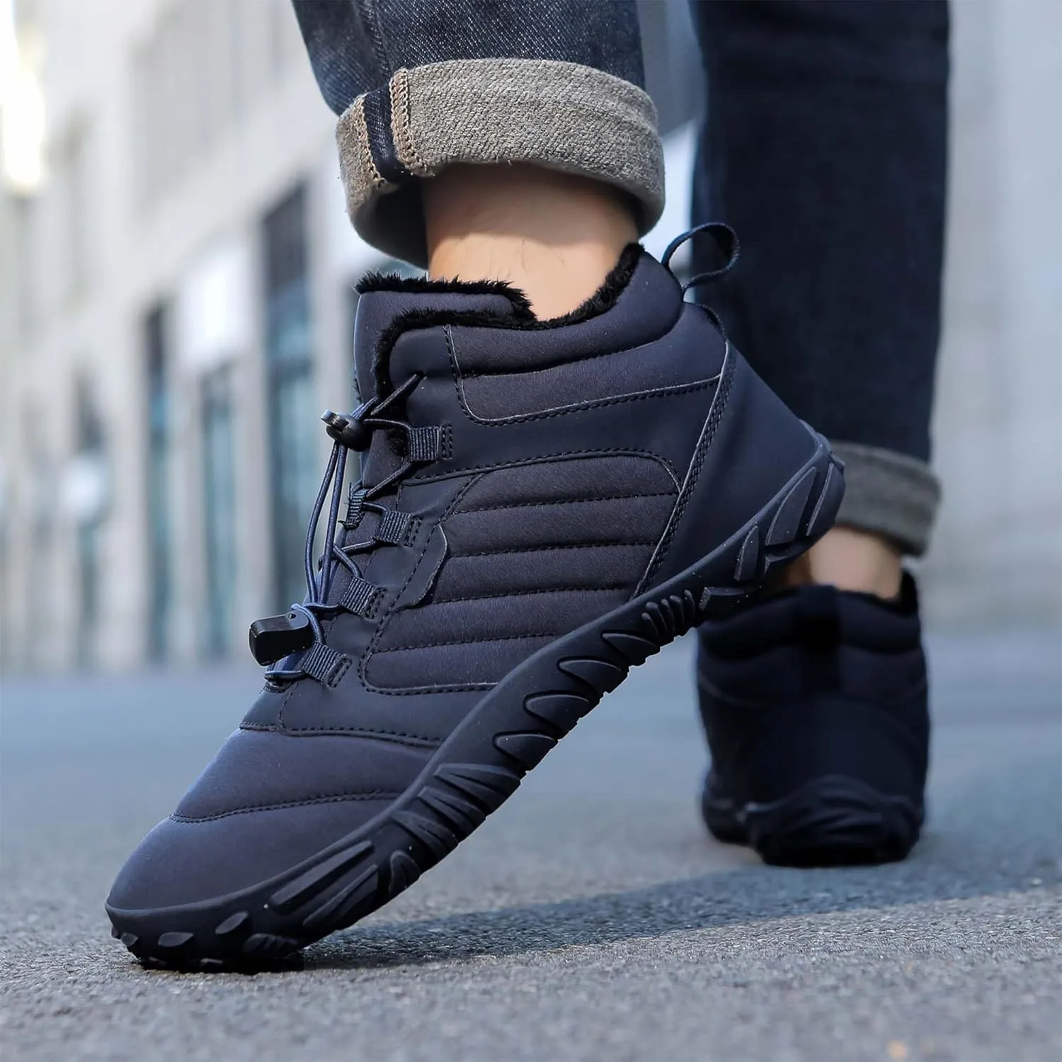 Unisex Winter Snow Sneakers - Solid Color, Slip-Resistant, Warm Fabric-Lined Mesh Upper, Rubber Sole, Cushioned Fabric Insole, Hiking and Walking Shoes for Men and Women