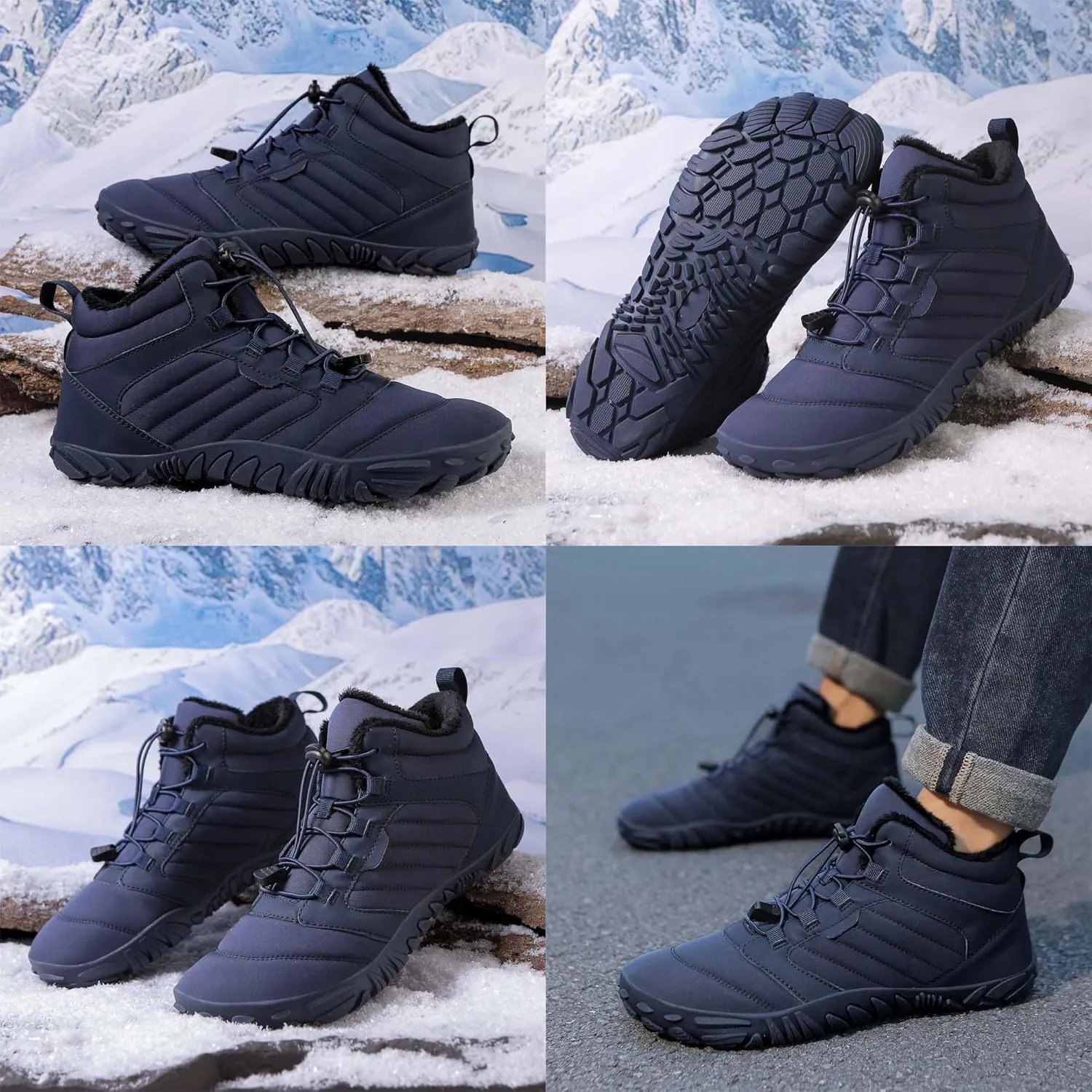 Unisex Winter Snow Sneakers - Solid Color, Slip-Resistant, Warm Fabric-Lined Mesh Upper, Rubber Sole, Cushioned Fabric Insole, Hiking and Walking Shoes for Men and Women
