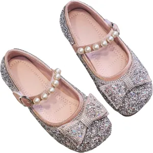 Unybwonn Sparkle Shoes Ballet Flats for Girls Leather Princess Party Girls Shoes Soft and Wear-Resistant for Wedding Flower Girl