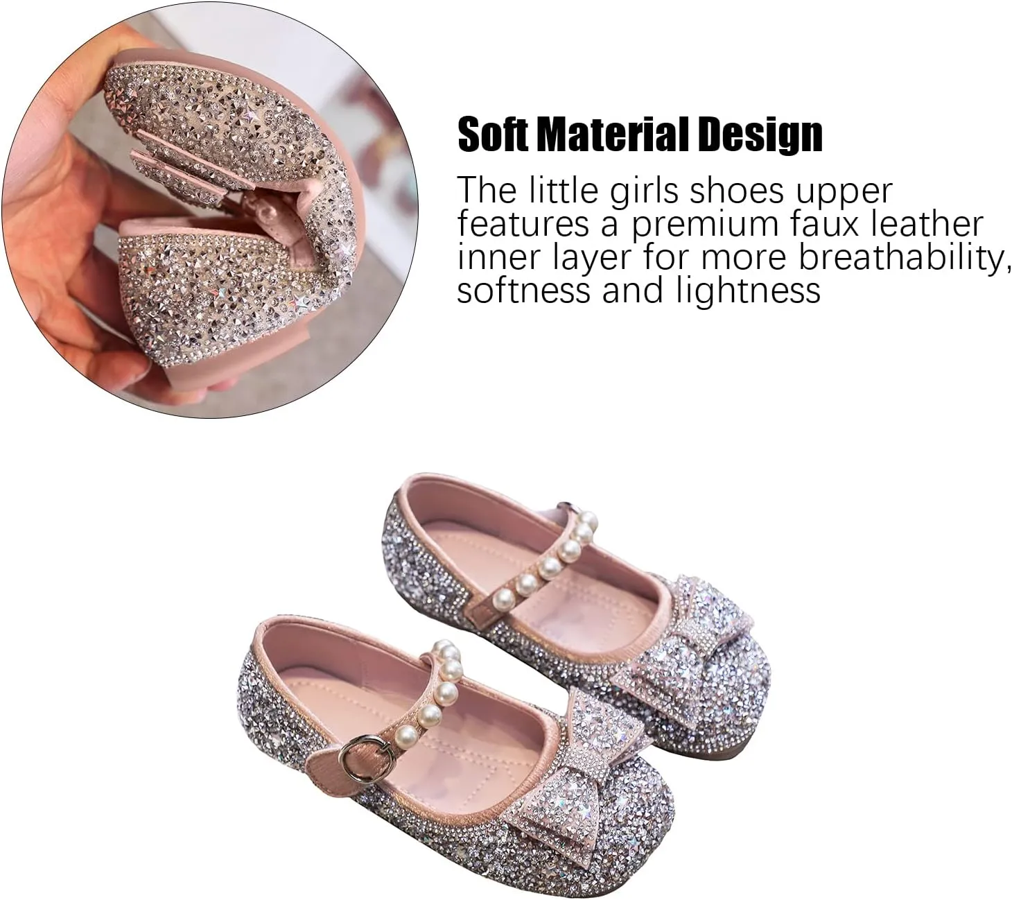 Unybwonn Sparkle Shoes Ballet Flats for Girls Leather Princess Party Girls Shoes Soft and Wear-Resistant for Wedding Flower Girl