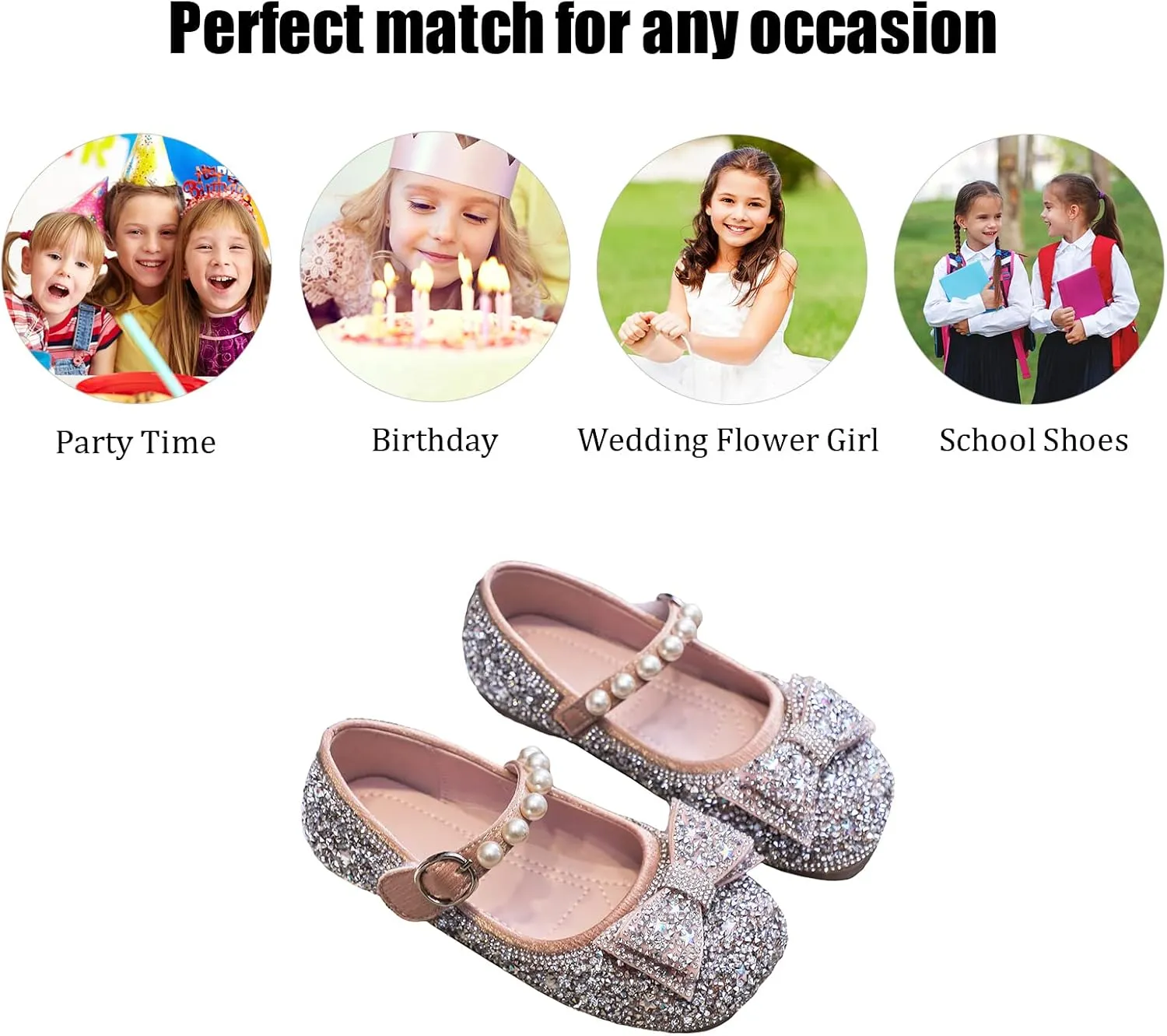 Unybwonn Sparkle Shoes Ballet Flats for Girls Leather Princess Party Girls Shoes Soft and Wear-Resistant for Wedding Flower Girl