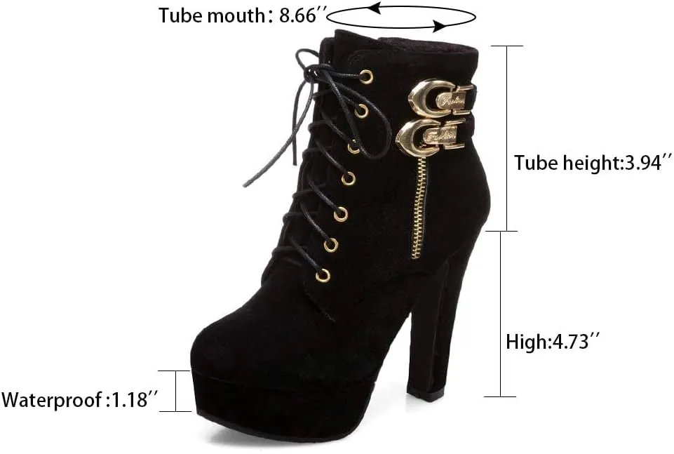 UOQAPRE Womens Ankle High Heel Boots Platform Wedges Chunky High Heels for Women Lace Up Ankle Booties Winter Shoes
