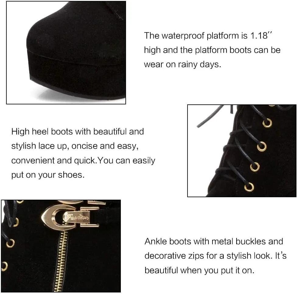UOQAPRE Womens Ankle High Heel Boots Platform Wedges Chunky High Heels for Women Lace Up Ankle Booties Winter Shoes
