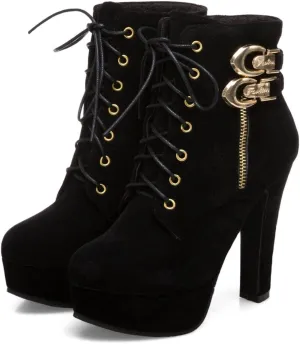 UOQAPRE Womens Ankle High Heel Boots Platform Wedges Chunky High Heels for Women Lace Up Ankle Booties Winter Shoes