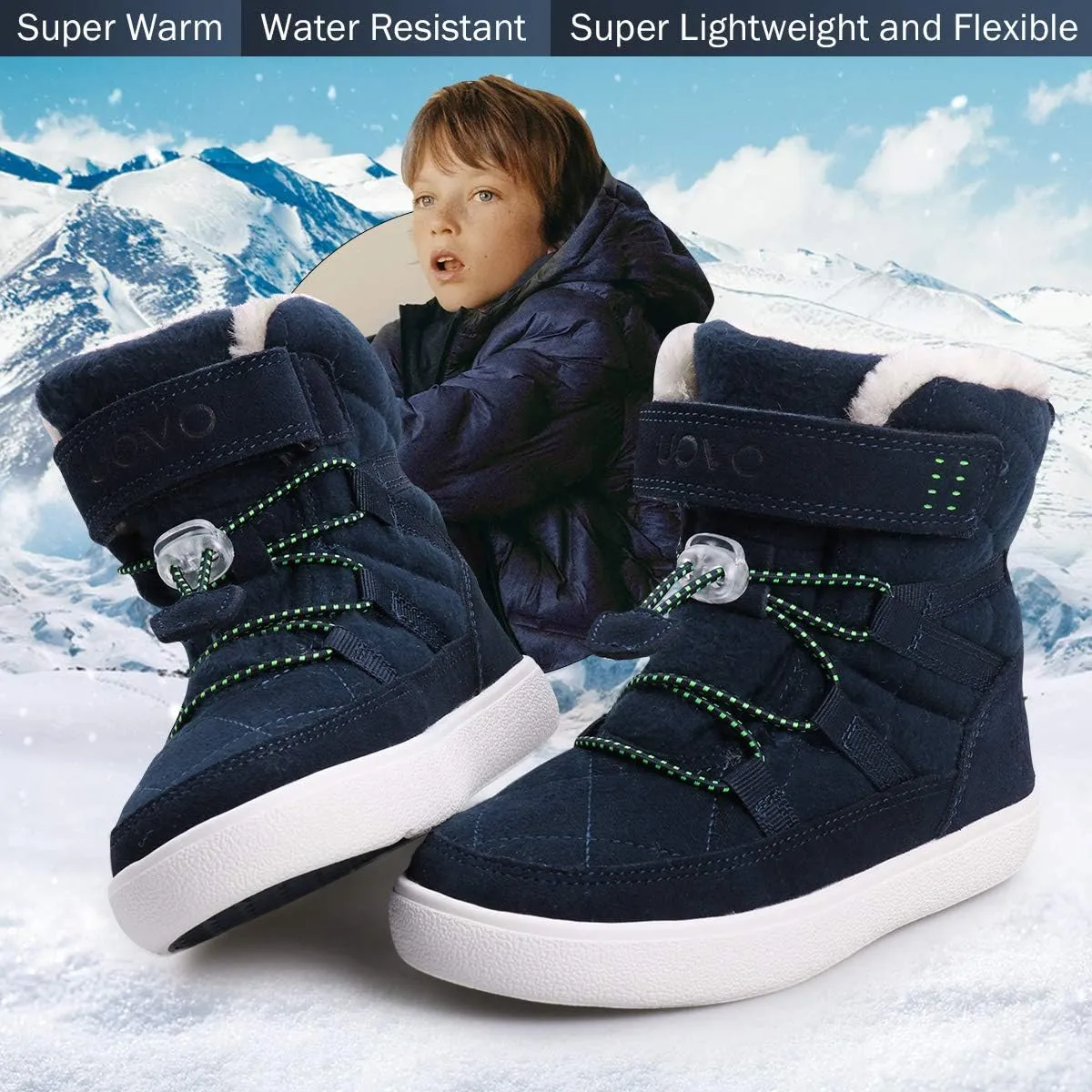 UOVO Boys Winter Snow Boots - Waterproof, Warm, Slip Resistant Outdoor Boots for Kids (Little/Big Boys)