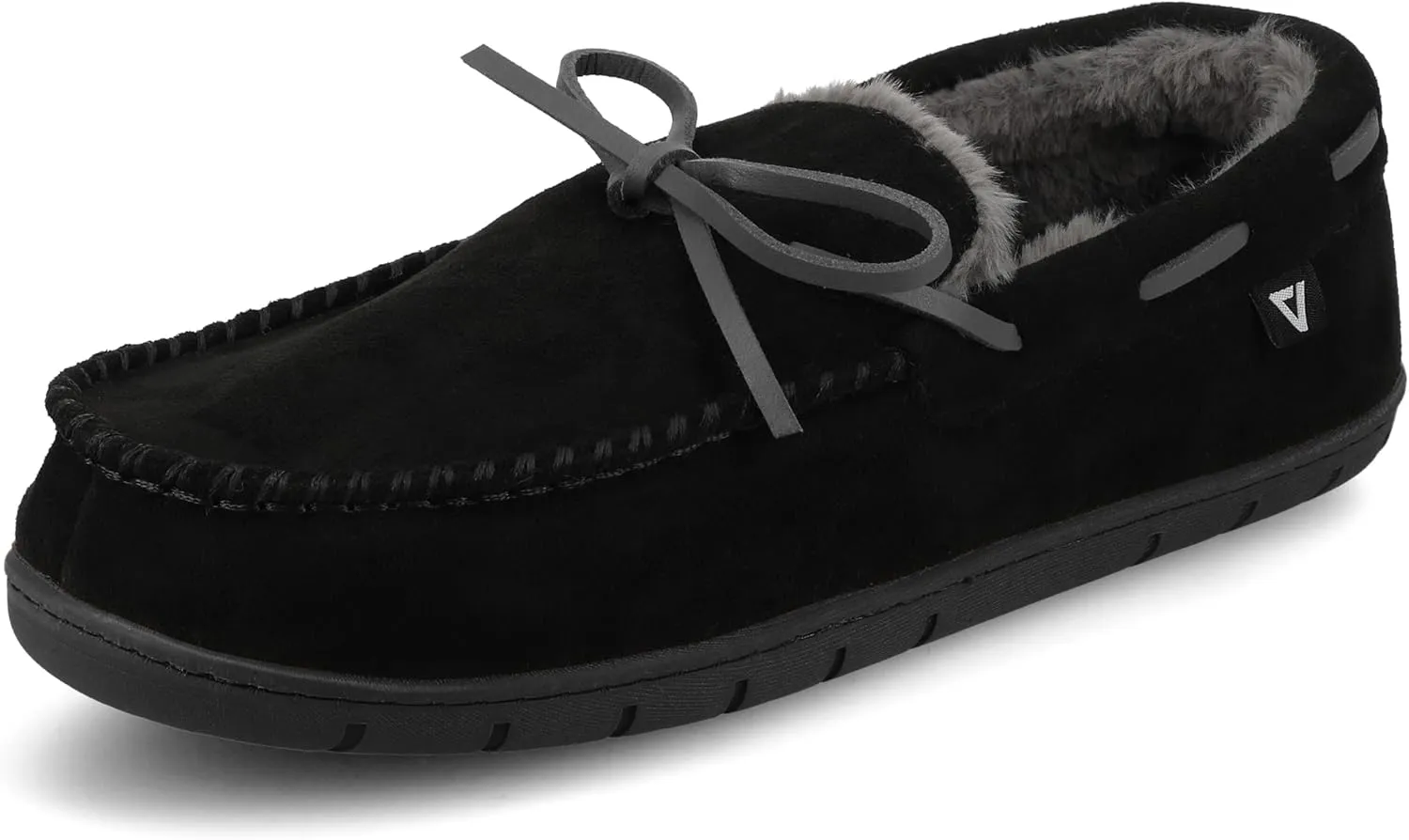 Vance Co. Mens Hayden Plush Fur Lined Cushioned Moccasin Slippers Slip On Indoor/Outdoor Warm House Shoe with Durable Sole Black S(7-8) Medium MENS US