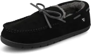 Vance Co. Mens Hayden Plush Fur Lined Cushioned Moccasin Slippers Slip On Indoor/Outdoor Warm House Shoe with Durable Sole Black S(7-8) Medium MENS US