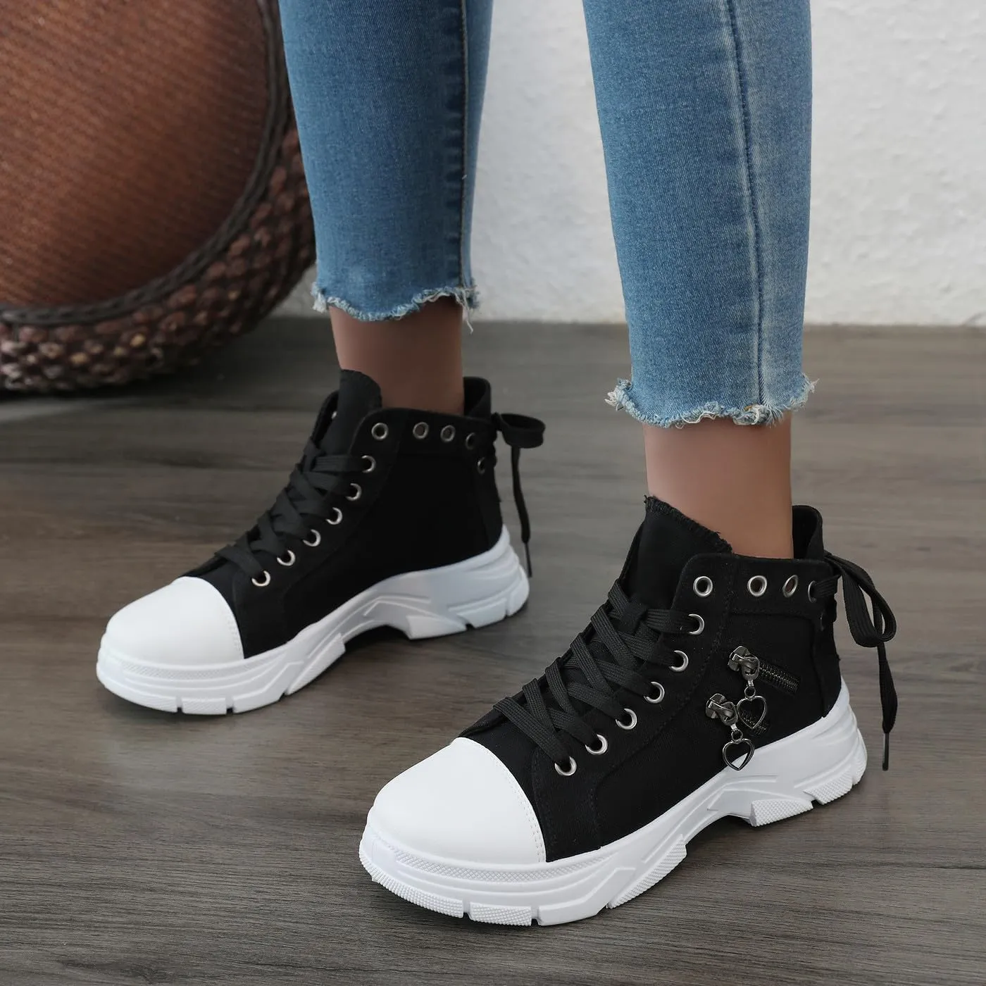 VAXAV Women's Lightweight High Top Platform Canvas Sneakers Breathable Walking Shoes