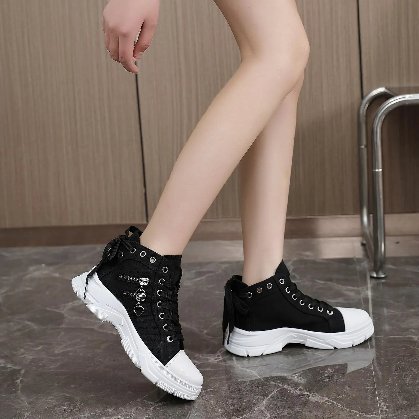 VAXAV Women's Lightweight High Top Platform Canvas Sneakers Breathable Walking Shoes