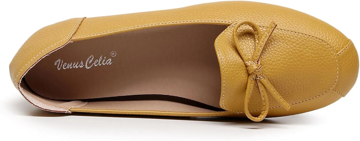 VenusCelia Women's Bowknot Wide Flat Shoe