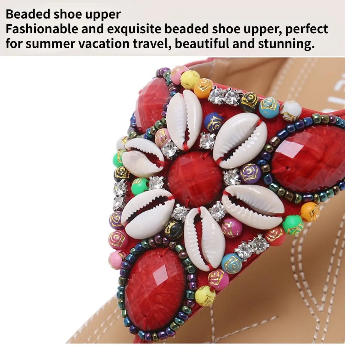 Vintage Ethnic Style Women's Sandals Bohemian Beach Casual Thick-soled Slippers Beaded Lightweight Slippers