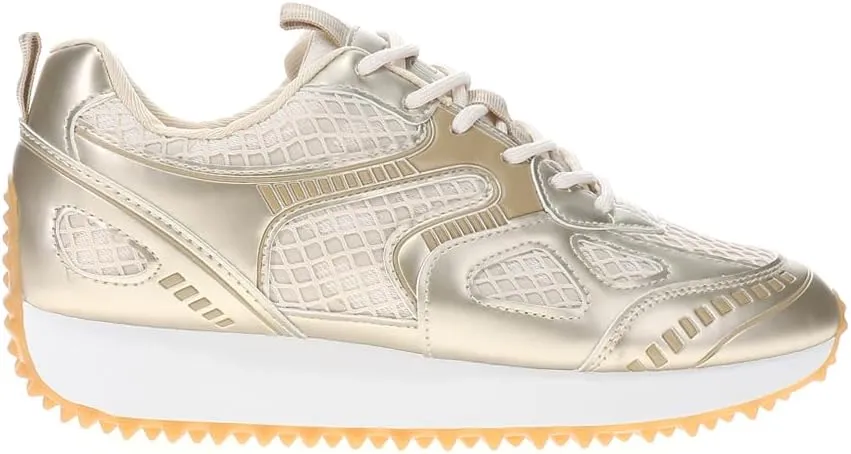 Vintage Havana Womens Apollo Metallic Lace Up Sneakers Shoes Casual - Gold