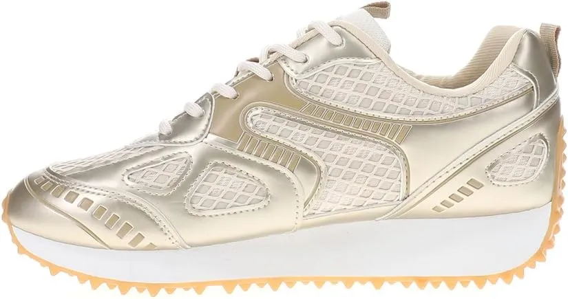 Vintage Havana Womens Apollo Metallic Lace Up Sneakers Shoes Casual - Gold
