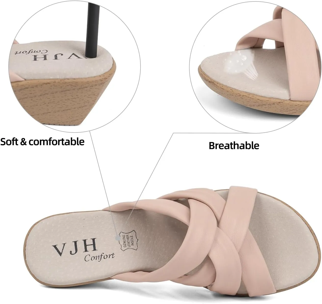 VJH confort Women’s Slides Sandals Orthopedic Slippers,Comfortable Wedge Platform Slip Flops Flip Casual Walking Sandals