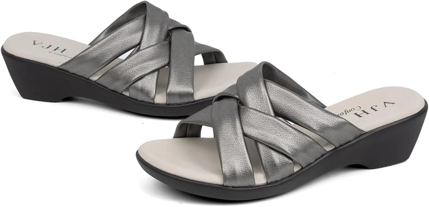VJH confort Women’s Slides Sandals Orthopedic Slippers,Comfortable Wedge Platform Slip Flops Flip Casual Walking Sandals