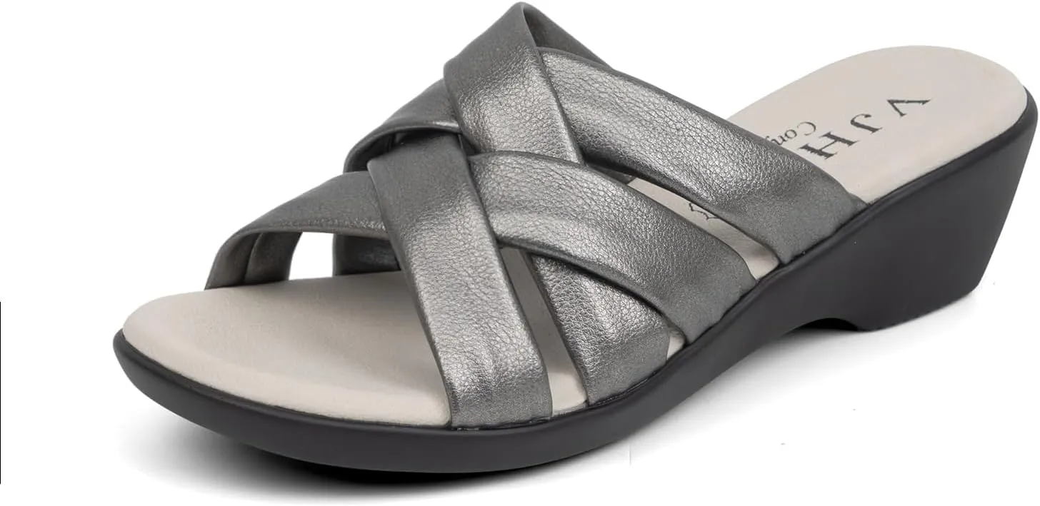 VJH confort Women’s Slides Sandals Orthopedic Slippers,Comfortable Wedge Platform Slip Flops Flip Casual Walking Sandals