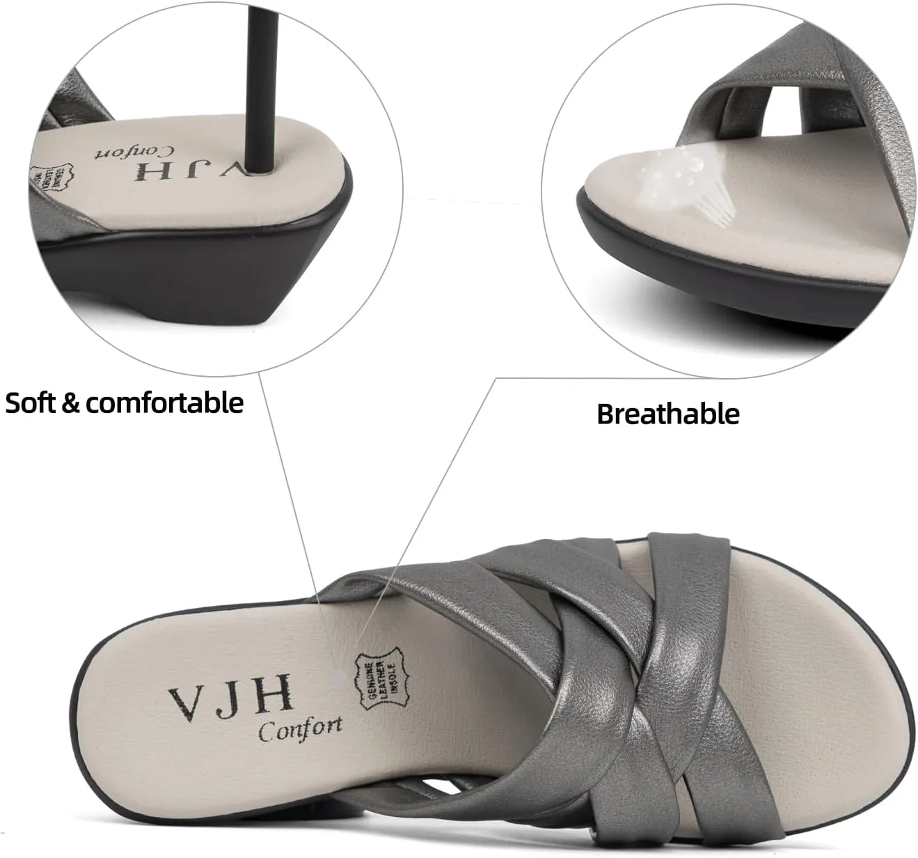 VJH confort Women’s Slides Sandals Orthopedic Slippers,Comfortable Wedge Platform Slip Flops Flip Casual Walking Sandals
