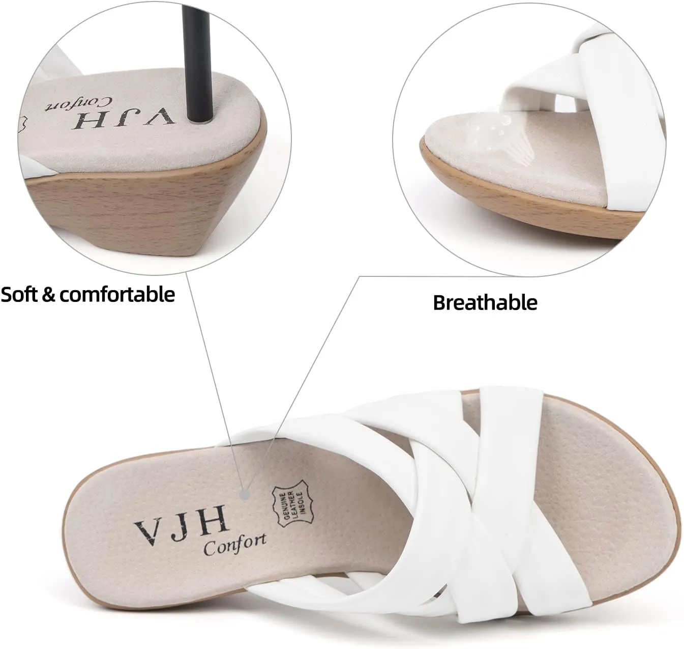 VJH confort Women’s Slides Sandals Orthopedic Slippers,Comfortable Wedge Platform Slip Flops Flip Casual Walking Sandals