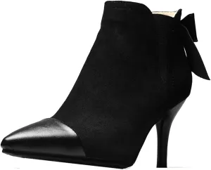 VOKLIN Women's Pointed Toe Dress Ankle Booties Fashion Bowtie Elastic Stiletto High Heel Elegant Short Boots
