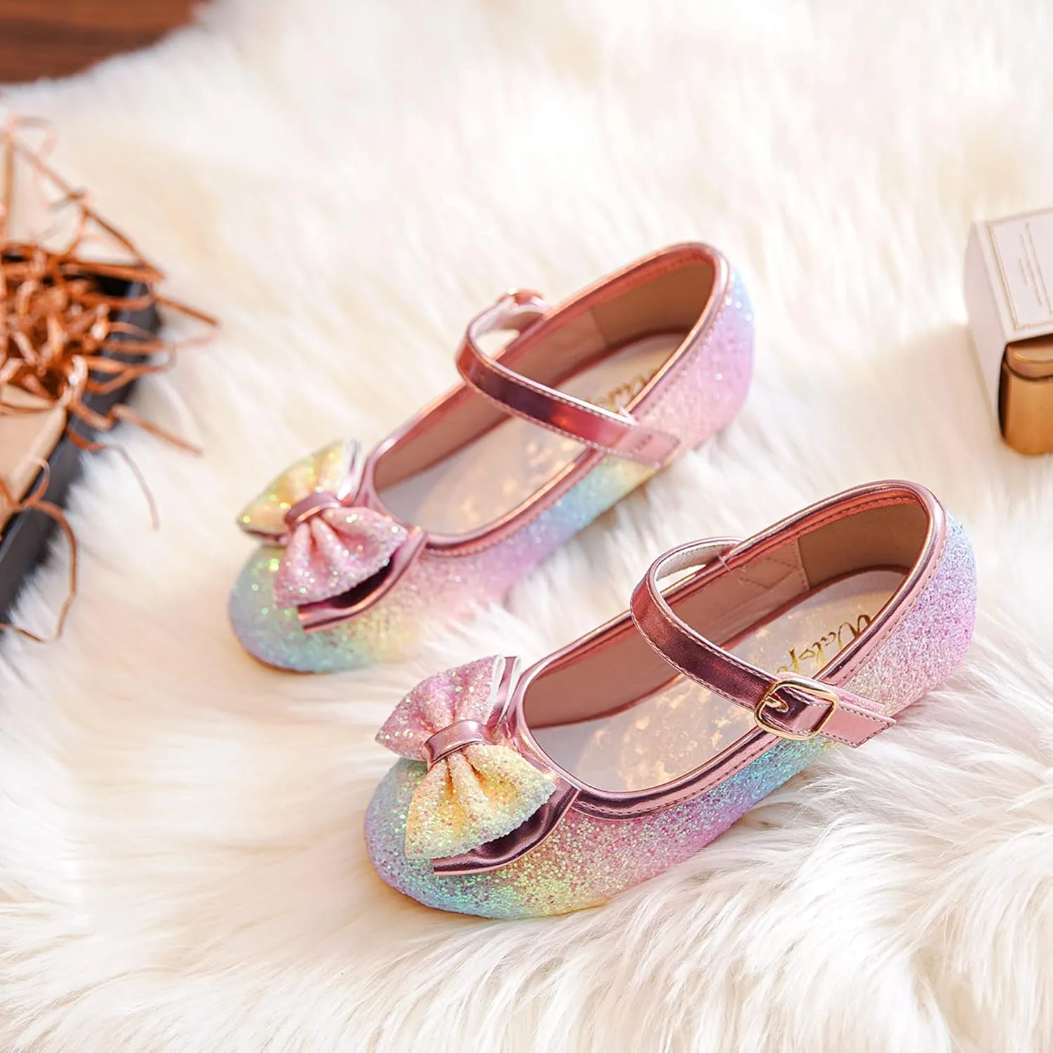 Walofou Flower Girls Wedding Party Heel Princess Shoes Flats for Kid Toddler